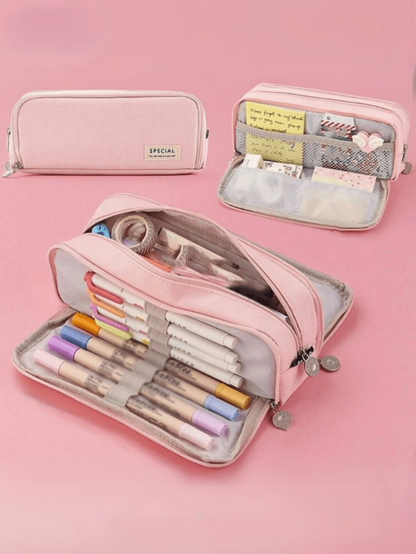 Estojo de Lápis de Tecido de Grande Capacidade, Estojo de Caneta de Lado Duplo/Camada, Estojo de Lápis para Escola/Escritório/Faculdade, Material Escolar Volta às Aulas