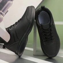 Ju Yue Chuang Jian Zapatillas deportivas de media caña con tecnología de inteligencia artificial, patrón de hojas negras y tótem de noche oscura, zapatos casuales livianos, transpirables y antideslizantes, negro impermeable, adecuadas para estar de pie por mucho tiempo, cocina y trabajo - Negro - Ver 7