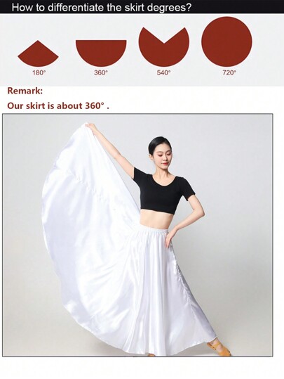 1pc Women's 95cm Satin Long Full Skirt, Elastic Waistband White Fall