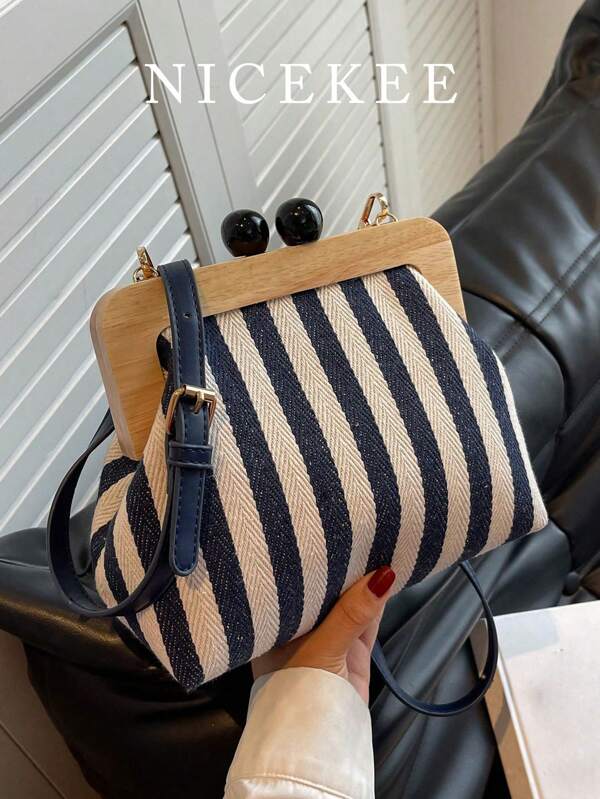 Women's New Fashion Striped Canvas Crossbody Bag With Color Block And Adjustable Shoulder Strap Shell Bag Is Simple And Versatile, Elegant And Stylish Shoulder Bag Suitable For Going Out For Dates, Shopping, Commuting And Work.