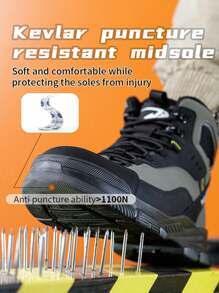 Nowe, unisexowe, wysokie buty robocze, lekkie, odporne na zgniecenia i przebicia, wodoodporne, antypoślizgowe i odporne na zużycie, do zastosowań w budownictwie i przemyśle. - czarny zielony - Zobacz 4