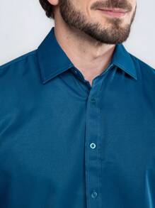 Men's Plain Wrinkle-Free Dress Shirt - Medium Wash - View 4