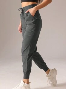 1pc Women Sports Style Pleated Solid Color Casual Pants