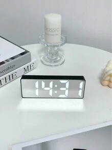 1 pieza Reloj despertador de mesa con espejo LED, reloj digital de sobremesa con función de repetición, luz nocturna y carga USB, para decoración del hogar, dormitorio, oficina y vuelta al colegio