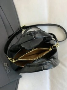 Bolso de mujer de estilo cubo, diseño elegante y minimalista, gran capacidad, color caqui, estilo de bandolera - Negro - Ver 7