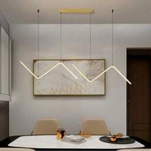 1 pieza Lámpara colgante LED moderna, Luminaria colgante de metal lineal con pantalla de acrílico blanco, Lámpara colgante de barra larga, Luz colgante de isla de techo para comedor (Dorado)