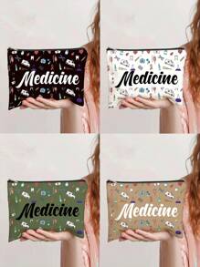 1 bucă geantă de machiaj pentru medicamente, unisex pentru adulți, husă pentru medicamente de călătorie, cu conținut scăzut de alergeni, cu imprimare aleatorie, pentru depozitare cosmetice, potrivită ca cadouri pentru doctori și adolescente, geantă de toaletă, geantă de spălat, geantă de călătorie, machiaj, geantă de plajă, geantă de plajă, esențiale de vacanță, rechizite școlare. Baie de dormitor al colegiului