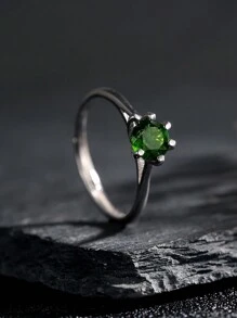 Genuine 925 Silver Women's Ring With Natural Garnet Stone Moissanite/Peridot/Moon Stone/Diopside/Citrine/Topaz/Amethyst Crystal 6*6mm Classic Elegant Wedding Bands Adjustable Size Engagement Jewelry Valentine's Day Gifts