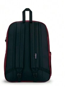 حقيبة ظهر JanSport SuperBreak Plus مع جيب مبطن للكمبيوتر المحمول مقاس 15 بوصة وجيب مدمج للزجاجات - حقيبة ظهر واسعة ومتينة للعمل والسفر - أحمر صدئ