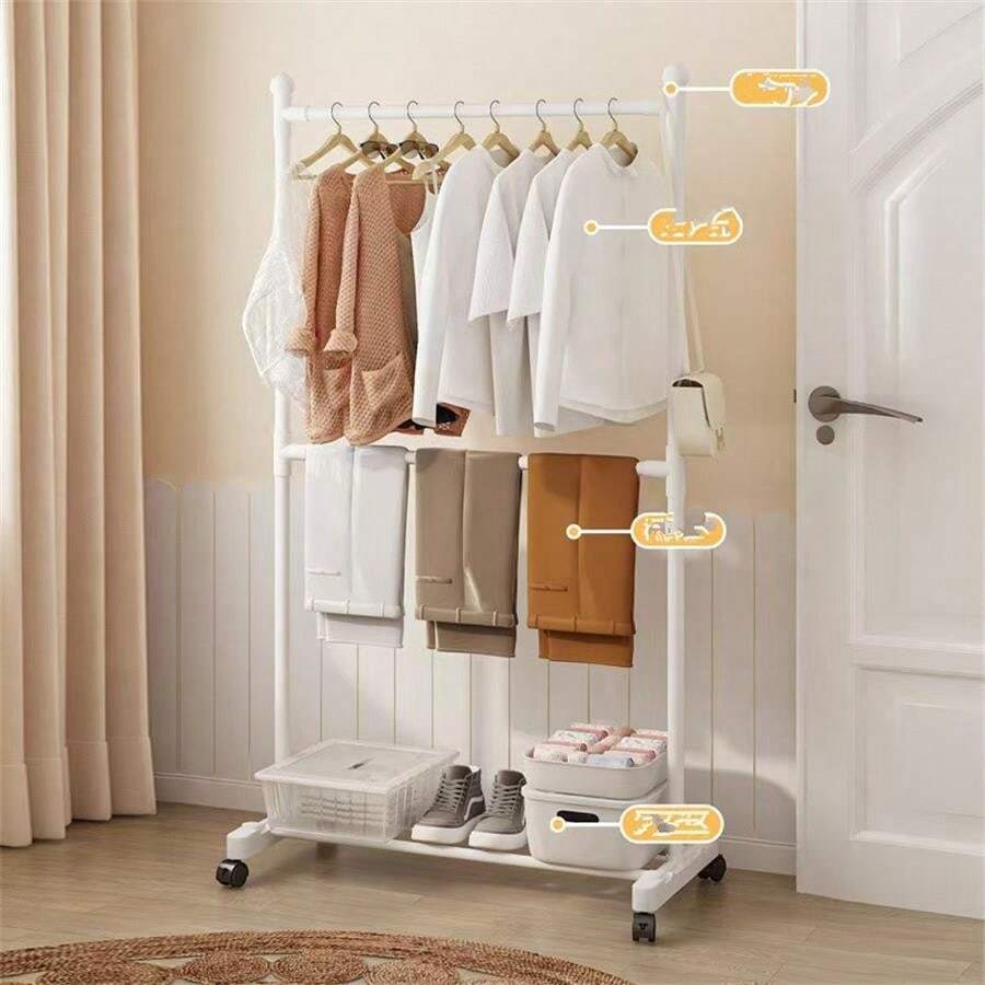 Telescopic Clothing Rack Heavy-DutyMetal Garment Rack On Wheels AdjustableTelescopic Clothes Drying Rack For LivingRoom