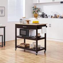 Wheeled Kitchen Trolley With Drawers And Side Handles Rolling Kitchen 3 Tier Utility Service Trolley Outdoor Decor - Espresso - View 1