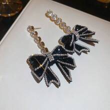 1 Pair Rhinestone Butterfly Pendant Earrings, Suitable For Daily Wear - Black - View 3