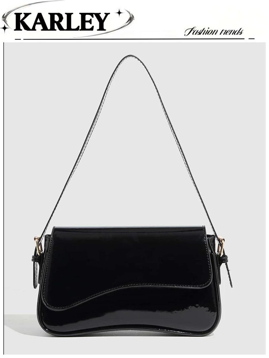 1 buc. Geantă de umăr pentru femei, minimalistă, culoare solidă, vișinie, geantă de umăr cu clapă, geantă baghetă, geantă de mână, geantă subraț, geantă pătrată, geantă cu textură din piele PU, piele lăcuită, cu granulație de crocodil PU, la modă, multifuncțională, elegantă, sexy, potrivită pentru purtare în mână, umăr, serviciu, afaceri, navetă, exterior, călătorii, dimensiunea genții: 27 * 15 * 6 cm