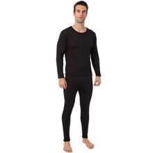 Sheonly 2 Colors Fashion Winter Autumn And Winter Pullover Thermal Men Underwear,Warm Long Sleeve Fleece Thick Lingerie,Men Underwear Set - Black - View 1