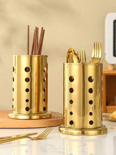 17cm Gold Stainless Steel Kitchen Organizer Bucket - Countertop Utensil Holder, Spoon & Chopstick Storage, Modern Farmhouse Decor, Kitchen Counter Decor