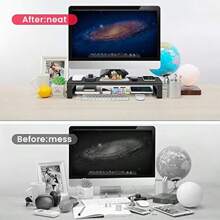 Monitor Stand With Wireless Charging 4 USB 3.0 Ports Metal Riser For Desk Aluminum PC Screen Stand For Office Laptop Computer IMac Printer Up To 32 Inches Black - Large - View 4