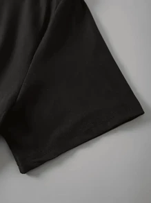 "Grammy" Printed T-Shirt With Leopard Print Heart Pattern - Comfortable Casual Breathable Women's Top T-Shirt - màu đen - Xem 5