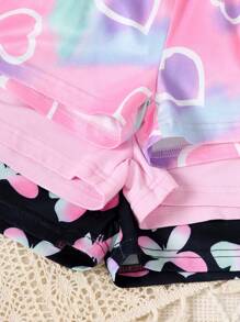 3pcs/Set Young Girl Summer Butterfly & Heart Print Fashionable Casual Shorts