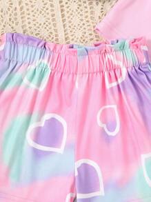 3pcs/Set Young Girl Summer Butterfly & Heart Print Fashionable Casual Shorts