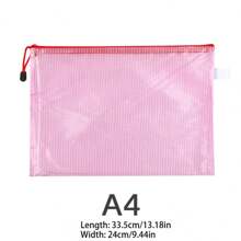 5pcs Zipper A4 Clear Grid PVC Plastic Document Bag, Student Test Paper File Folder, Office Supplies