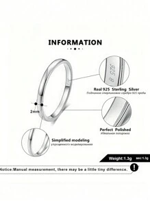 1枚极简主义925纯银镂空素食戒指，精致首饰，女士礼物 - 銀色 - 查看 7