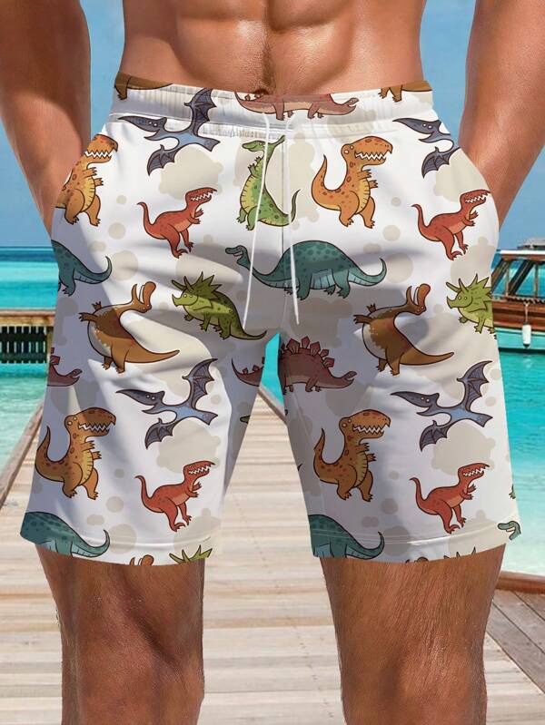 Pantalones de playa hawaianos para hombres con estampado 3D colorido de dinosaurios de verano