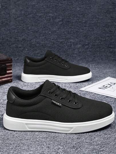男士时尚透气帆布鞋，简约设计纯色平底鞋