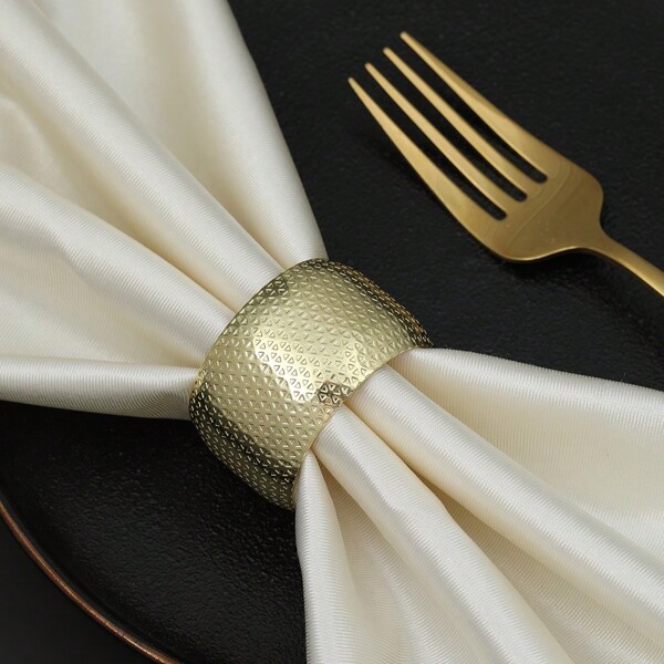 6pcs Elegant Minimalist Metal Drum Shape Napkin Rings, Suitable For Wedding, Holiday, Hotel Or Daily Tabletop Decor