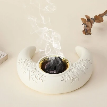 1 件花卉和新月形香炉，时尚设计，可用作熏香、烛台、卧室、客厅、餐厅、工作室、茶室、休闲空间、桌面展示、氛围营造、节日场合的家居装饰 E-I-D