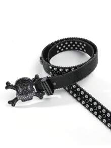 A Men's Solid Color Street Rhinestone Inlaid Fashionable Hip-Hop Skull Belt Summer, School Casual, Business, Boyfriend Husband Father Dad Men Gift, Daily Wear, Fashion, Teen, Outdoor, Vacation, Athletic, Travel, Street, Boho, Vintage Fall, Autumn, Halloween Autumn-Winter Accessories,Suitable For Teens, Youth,Men,Casual, Outdoor, Athletic, Vacation, Graduation Gifts, Birthday, Daily Wear - Multicolor - View 7