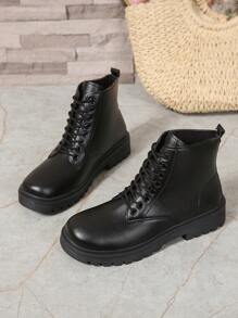 Modische Plateau Kampfstiefel für Damen, im britischen Stil, vielseitig einsetzbare neue Mode Ankle Boots für Frühling/Sommer, Plateau Stiefeletten, ‚Ins Style' - Schwarz - Übersicht 7