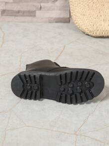 Modische Plateau Kampfstiefel für Damen, im britischen Stil, vielseitig einsetzbare neue Mode Ankle Boots für Frühling/Sommer, Plateau Stiefeletten, ‚Ins Style' - Schwarz - Übersicht 8