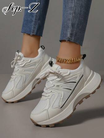 [Sep.-Z] 女士休闲运动鞋厚底防水厚底运动鞋2025新款透气网眼学生户外跑步鞋简约时尚潮流厚底防滑户外运动滑板鞋