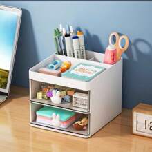 Cute Mini Drawer Storage Box Creative Stationery Organizer With Rabbit Handle - White - View 2