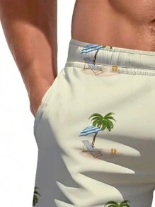 Men's 3D Summer Beach Coconut Tree Lounge Chair Printed Beach Pants,Hawaiian