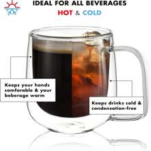 2 pièces et ensemble de 4 tasses à café en verre à double paroi avec anses (250 ml, 350 ml). Ensembles de tasses à thé. Convient aux sachets de thé, au café, au matcha, au thé rouge. Rentrée scolaire