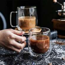 2 pièces et ensemble de 4 tasses à café en verre à double paroi avec anses (250 ml, 350 ml). Ensembles de tasses à thé. Convient aux sachets de thé, au café, au matcha, au thé rouge. Rentrée scolaire