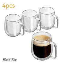 2 pièces et ensemble de 4 tasses à café en verre à double paroi avec anses (250 ml, 350 ml). Ensembles de tasses à thé. Convient aux sachets de thé, au café, au matcha, au thé rouge. Rentrée scolaire