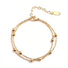 18K titânio aço leve luxo simples pulseira de corrente dupla joias requintadas - Dourado - Visão 4