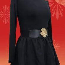 多种尺寸可选，金色花卉装饰弹性连衣裙腰带，高端时尚百搭大衣腰带 - 金色 - 查看 4