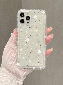 Funda transparente compatible con iPhone con estampado gráfico de patrones populares y copos de nieve de invierno navideño - transparente - Ver 3