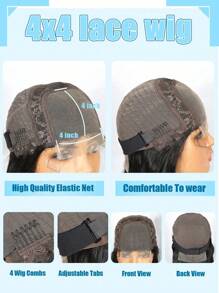 波浪前蕾丝假发 4X4 蕾丝闭合假发 女士真发 150% 密度巴西原生发 预拔假发 带婴儿头发 - Natural Black - 查看 8