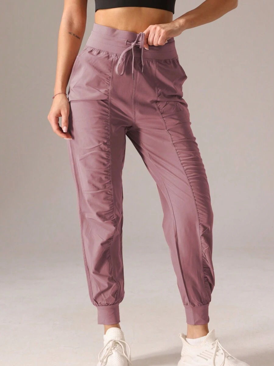 1pc Women's Sporty Pleated Solid Color Casual Sweatpants