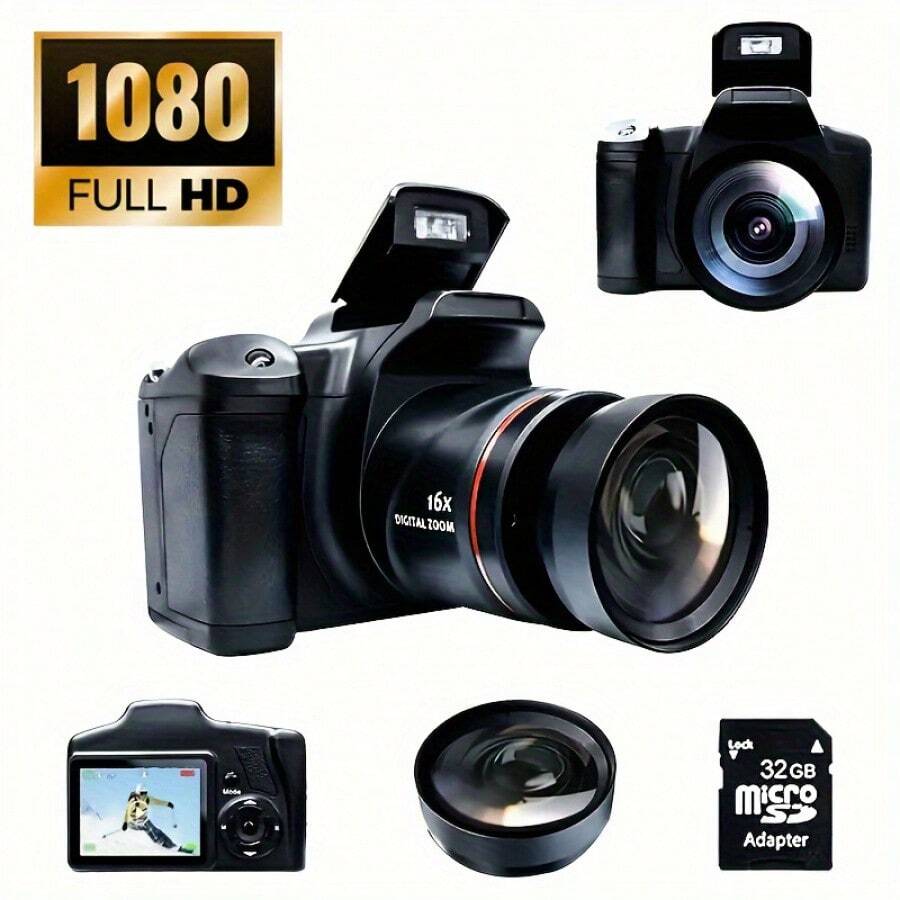 Digital Camera With 2.4-Inch LCD Screen, 16x Digital Zoom 1080P Mini Camera Vlog Camera, With 9.88mm Wide Angle Lens, Cool Travel Essential Gift, Suitable For Women, Need 4 AA Batteries (Not Included) Halloween Christmas New Year Gift
