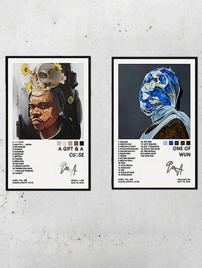 2pcs Gunna Music Album Poster: A Gift & A Curse - Unframed Canvas Wall Art - Room Aesthetic - Ideal For Bedroom, Living Room, Or Corridor - Suitable For Christmas, Halloween, Or Winter Decoration - Art Print - Modern American Style - Outdoor Use - Vertical Orientation - No Frame - Canvas Material - Ink Art Medium Gifts Birthday Graduation