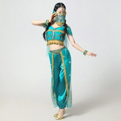 万圣节表演服装，异域风情肚皮舞公主套装，包含裤子、上衣、头巾、面纱、手镯（春季款）