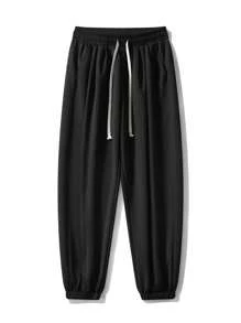 Set de 3 pantalones de chándal casuales para hombre de talla grande, pantalones deportivos sólidos y holgados con cordón en la cintura