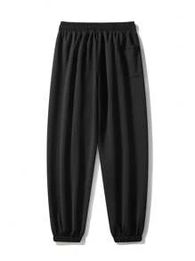 Set de 3 pantalones de chándal casuales para hombre de talla grande, pantalones deportivos sólidos y holgados con cordón en la cintura