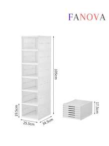 6 Pcs/Set Stackable Clear Plastic Shoe Boxes, Closet Shoe Organizer, Modular Shoe Storage Containers, White Plastic Shoe Storage - White - View 2