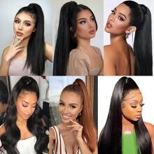 Ponytail Human Hair Wrap Around Clip In Hair Piece Ponytail Extension Human Hair Straight Human Hair Ponytail Extensions With Magic Paste Natural Black - Natural Black - View 8